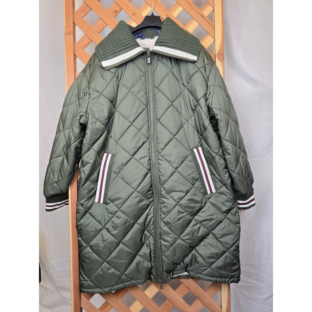 Champion Quilted Long Jacket Women L Olive Green Sherpa Lined CZ5RP323 - NEW